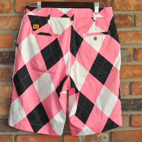 Loudmouth Golf Shorts (Men's) Pink Black White Argyle Diamond Size 32 - Picture 2 of 3